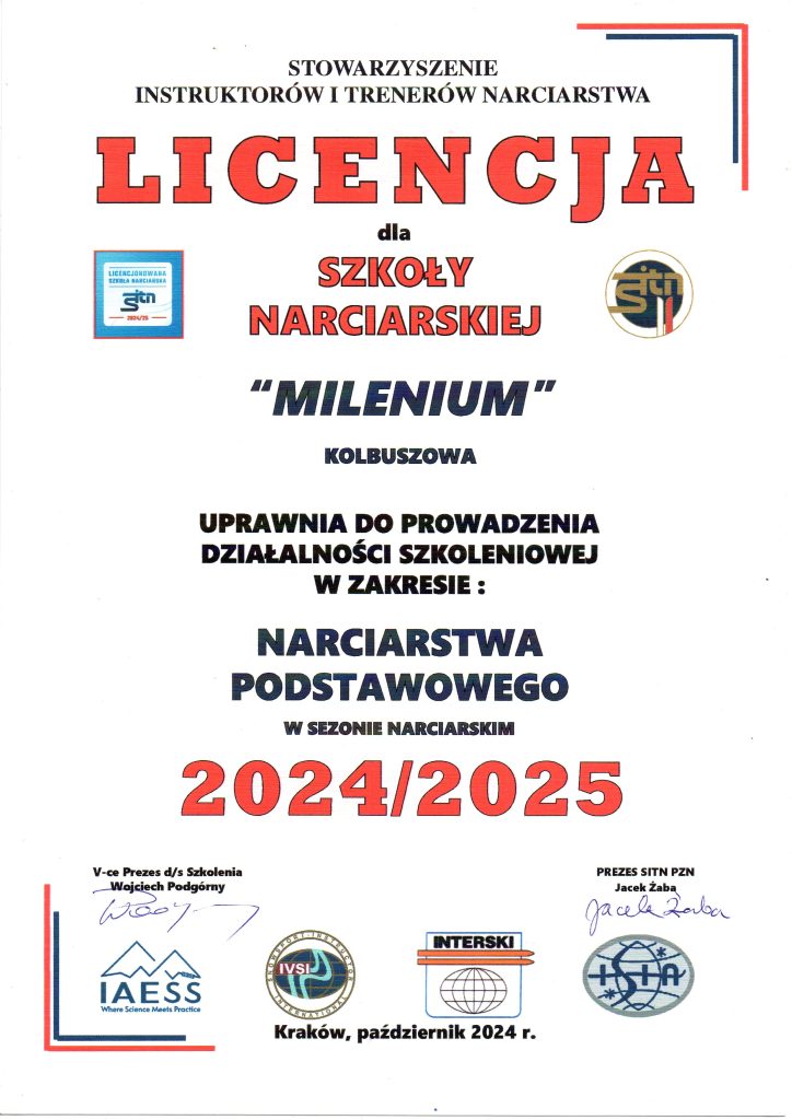 Licencja dla Szkoły Narciarskiej Milenium